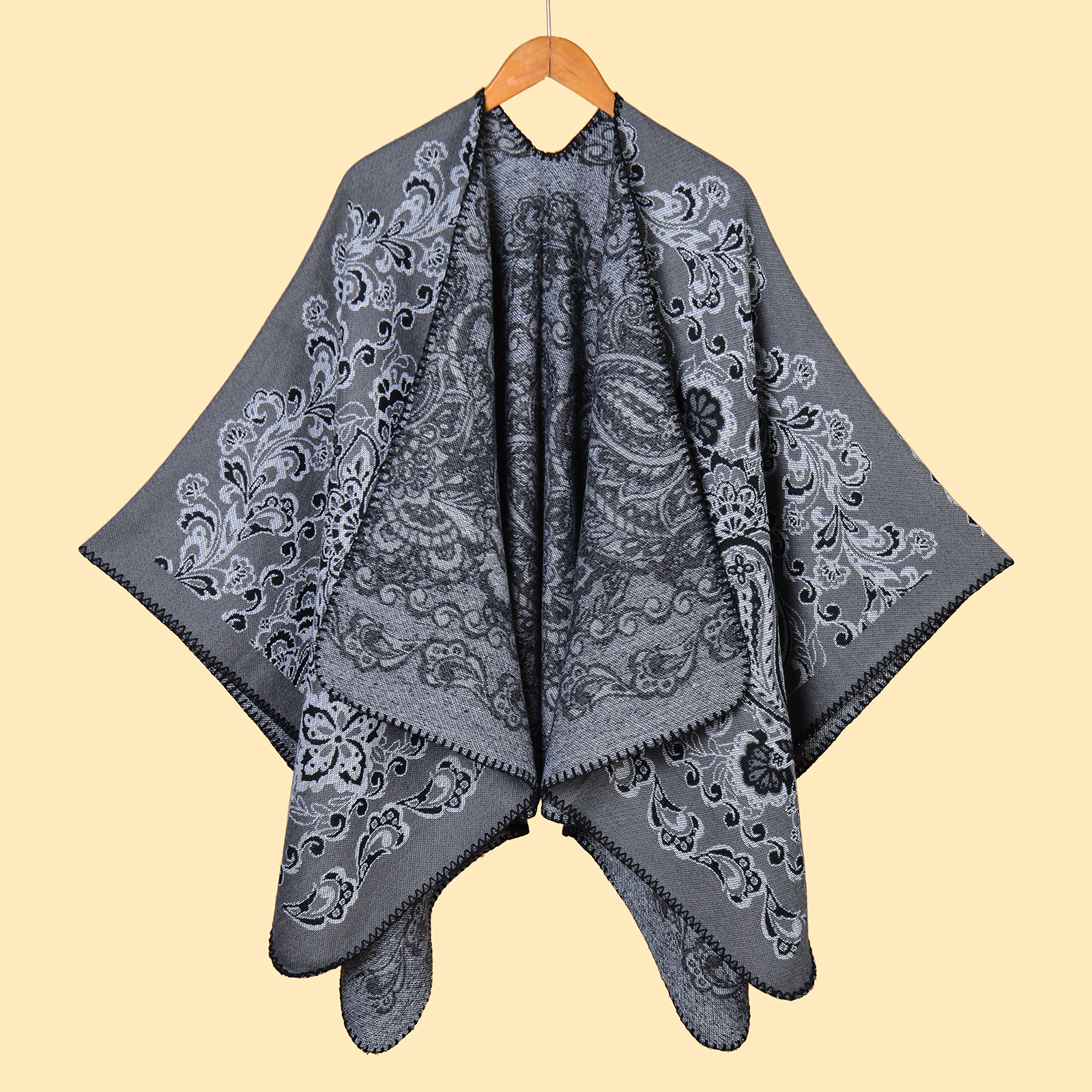 Womens Scarf Shawl Jacquard Thickened Imitation Cashmere Split Warm Shawl Cape Autumn Winter Style