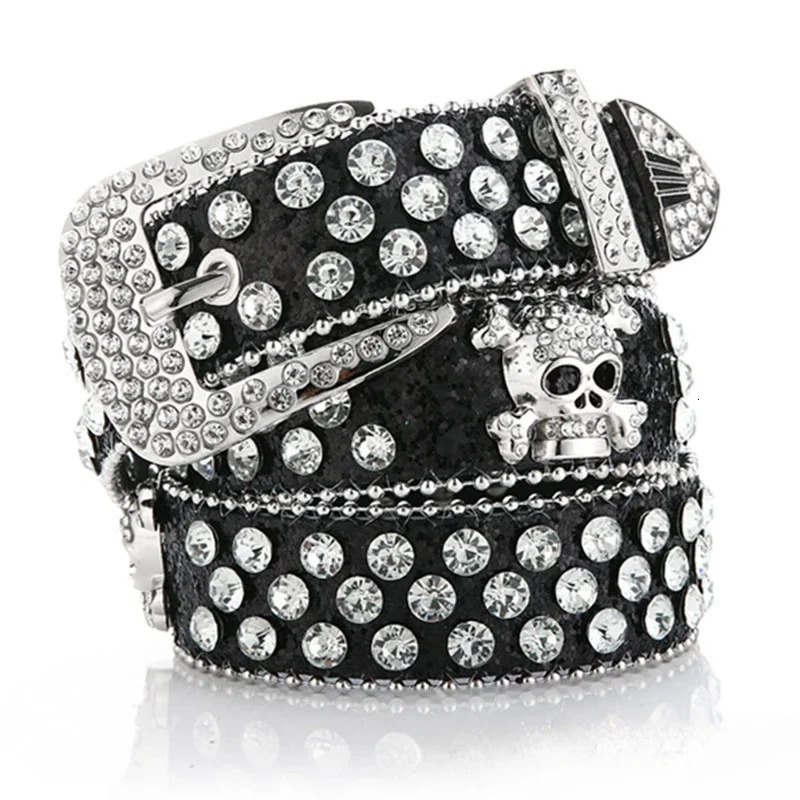 Womens Rhinestone Skull Diamond Belt European and Western Style Belt for Denim 251024