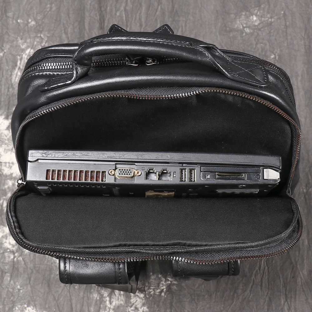 LUOKIR New Leather Mens School Bag with Layered Cowhide Handbag Large Capacity Computer Bag Womens Travel Backpack W251025