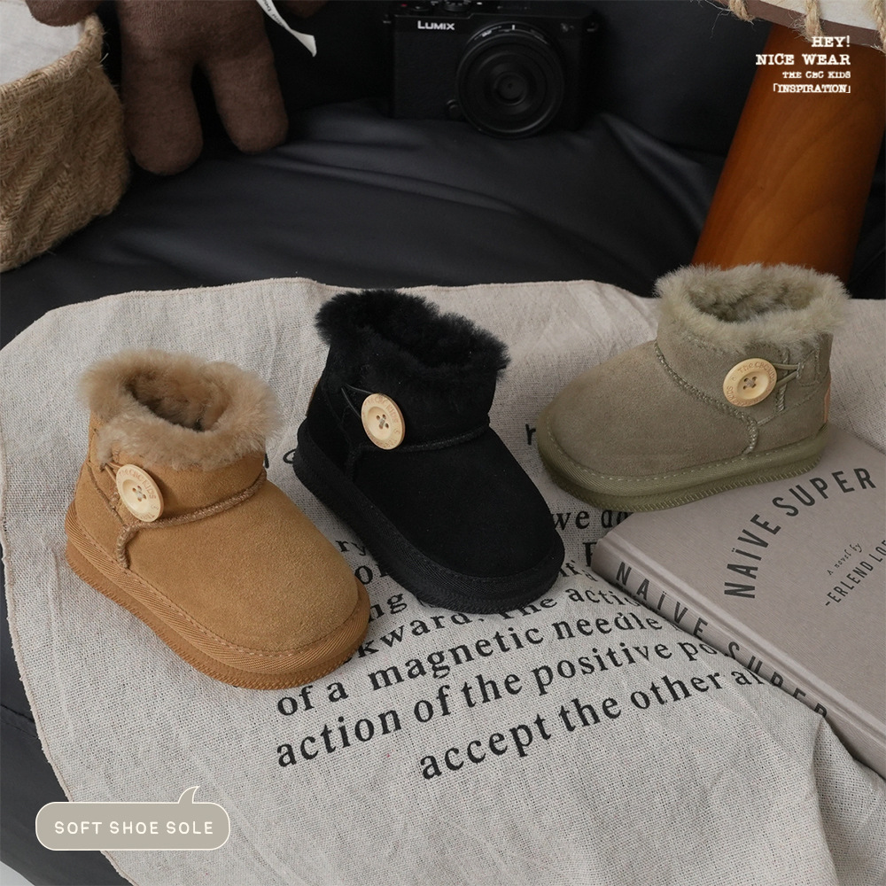 Style button retro children's snow boots unisex winter thick functional boots
