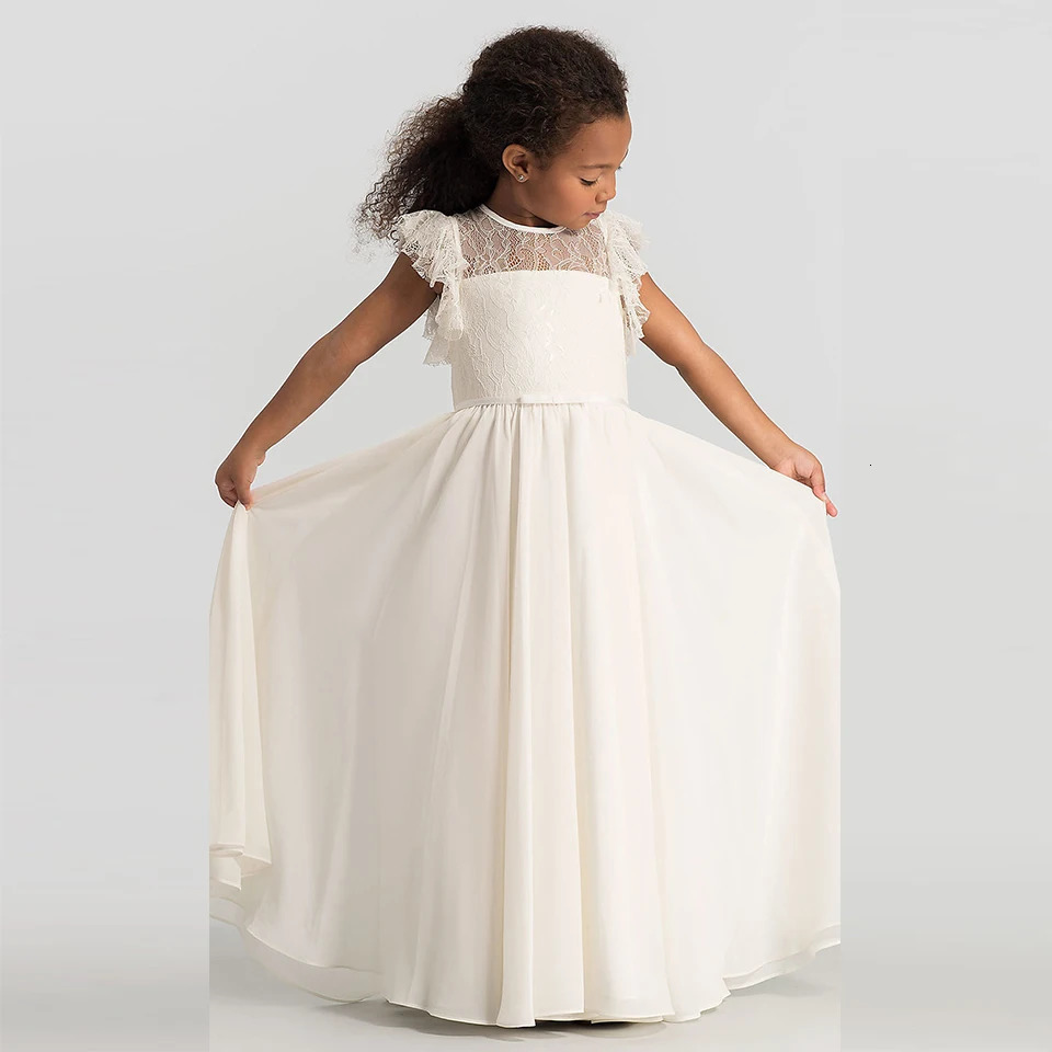 Elegant Girls Lace Flower Chiffon Dress Formal Occasion Children Birthday Party Graduation Ceremony Wedding Bridesmaid Costume 251023