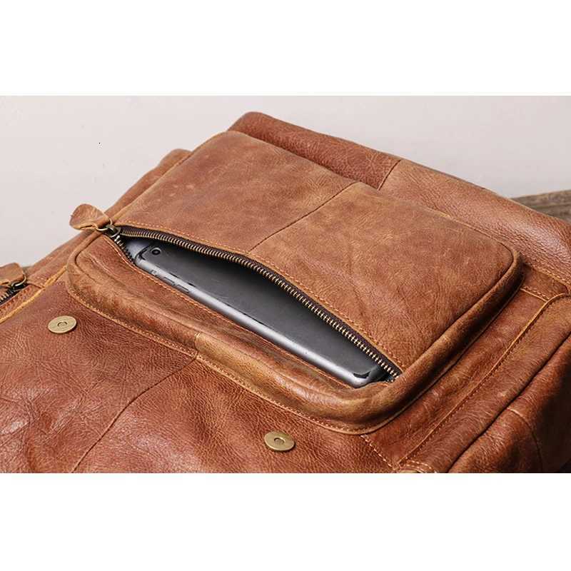 Cowhide Mens Backpack Vintage Brown Leather Casual Backpack 156 Laptop Bag Large Capacity Outdoor Travel Backpack W251025