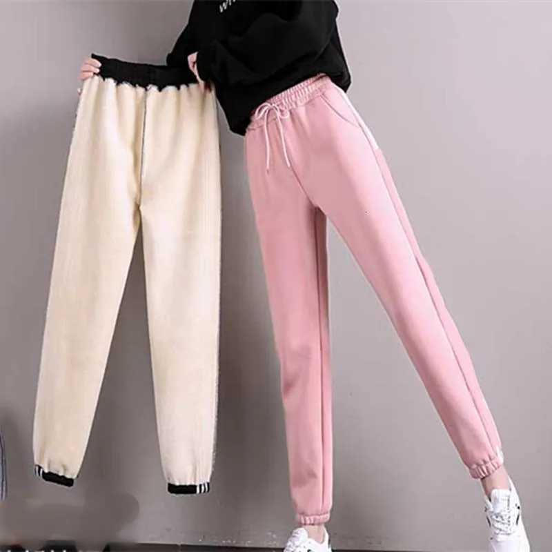 2025 Winter Women Fleece Pants Solid Color Thick Plush Warm Trousers Female Casual Drawstring Workout Leggings Loose SweatpantsT251025