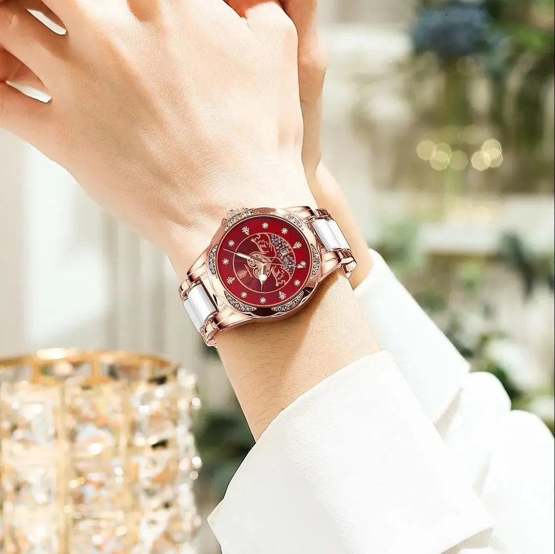 POEDAGAR Womens Quartz Watch Waterproof Luminous Date Ceramics Steel Watches For Woman Diamond Elegant Ladies Wristwatch 251021