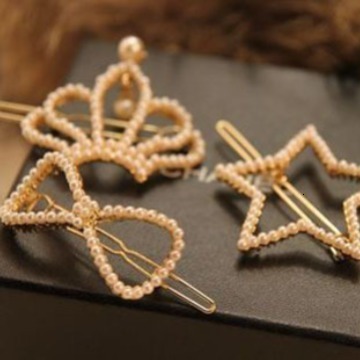 Korean Version Full Pearl Bow Five-Pointed Star Crown Heart Side Hair Accessories Frog Clip