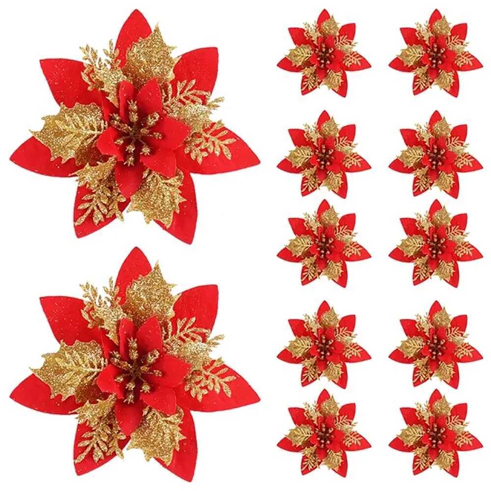 510pcs 145cm Christmas Flower OrnamentsPinkRedGoldGlitter Artifical Flowers For Christmas TreeXmas Decoration For Home C251024
