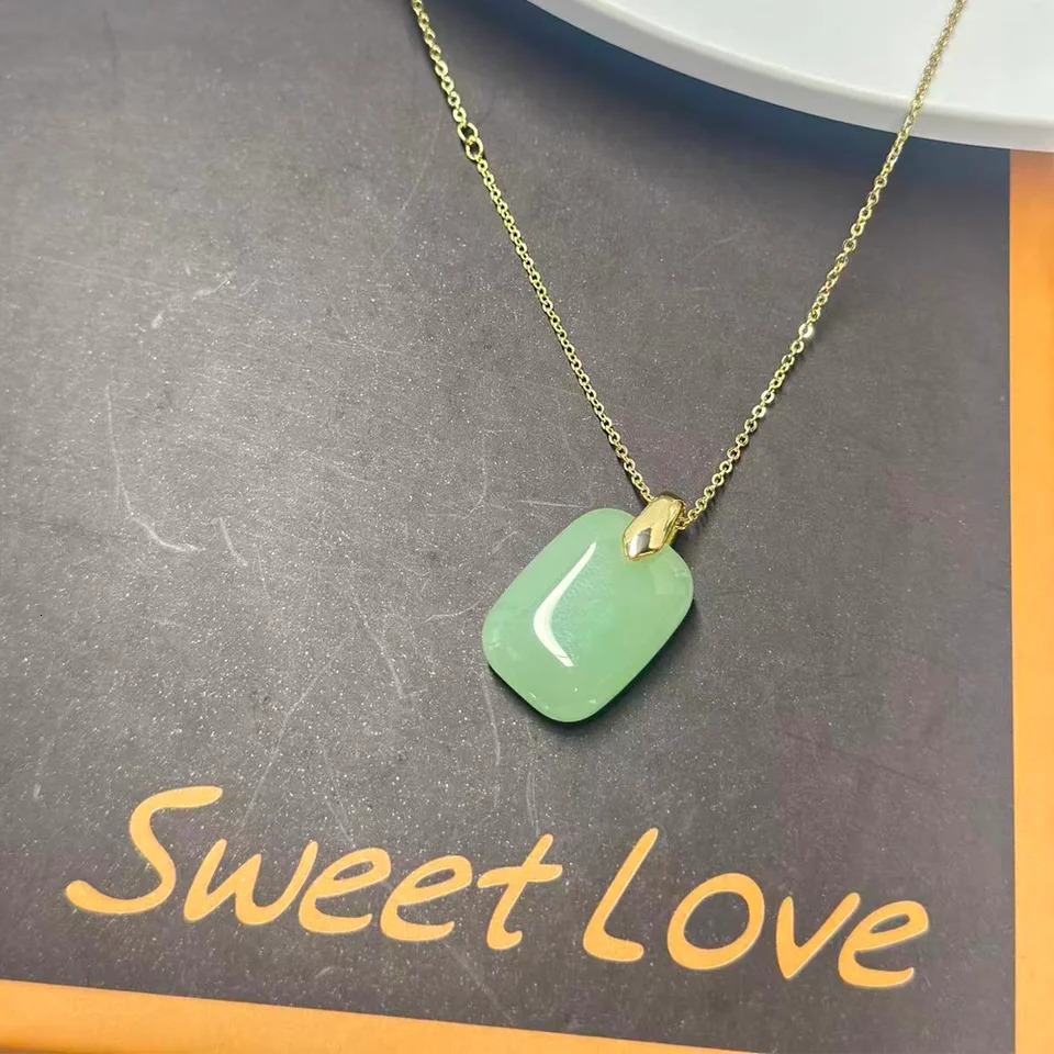 Chinese imitation Hetian jade copper coin nothing pendant retro temperament simple and versatile highend steel necklace 251023