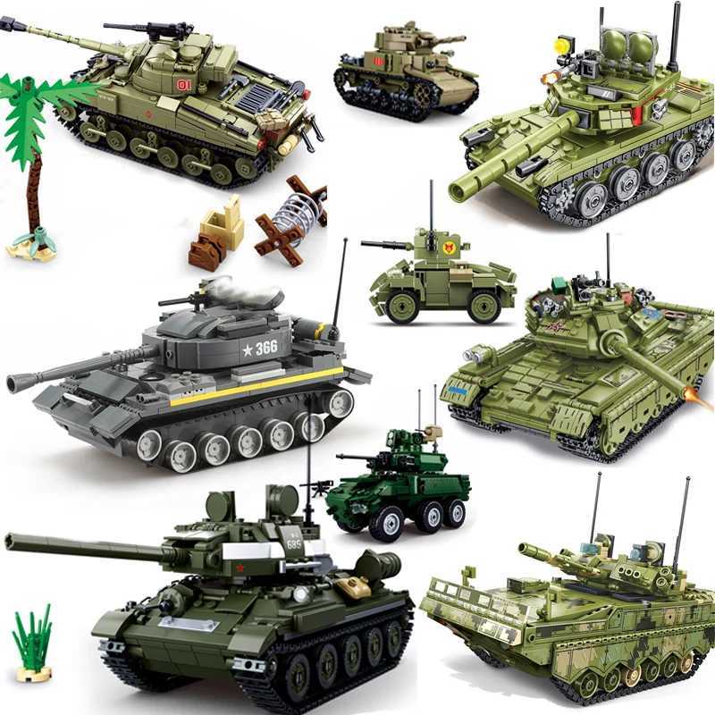 Military Vehicles Tank Sets SWAT Army City Police T34 Model Building Blocks DIY Brick Kids Toys Classic World War II WW2 C251023