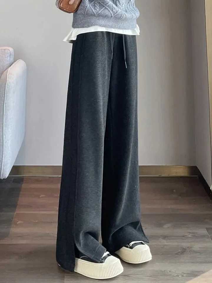 Women Wide Leg Pants Simple Office Lady Plush Thicken Autumn Winter Harem Trouser Solid Casual Harajuku Female Lace Up Pants NewT251025