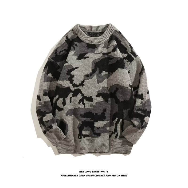 Fashion American Style Striped Camouflage Sweater Men Long Sleeve Spring Autumn Designer Sweater Pullover Casual Loose Round Neck High-end Knitwear