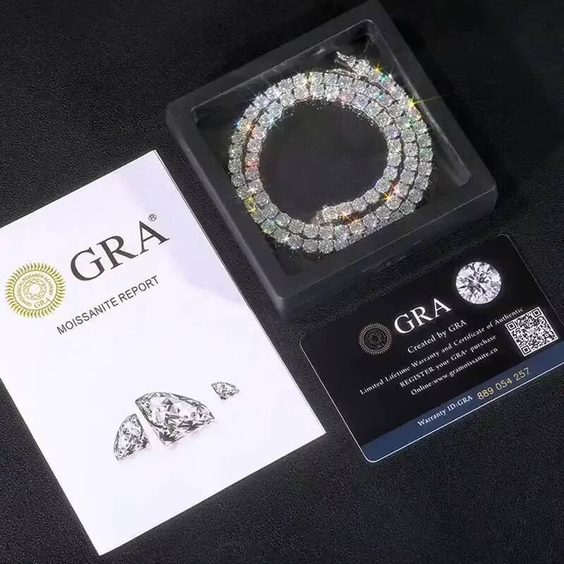 Hip Hop Iced Out D Color White Vvs 925 Sterling Silver 3mm 4mm 5mm 6mm 7mm 8mm Moissanite Diamond Tennis Chain Necklace