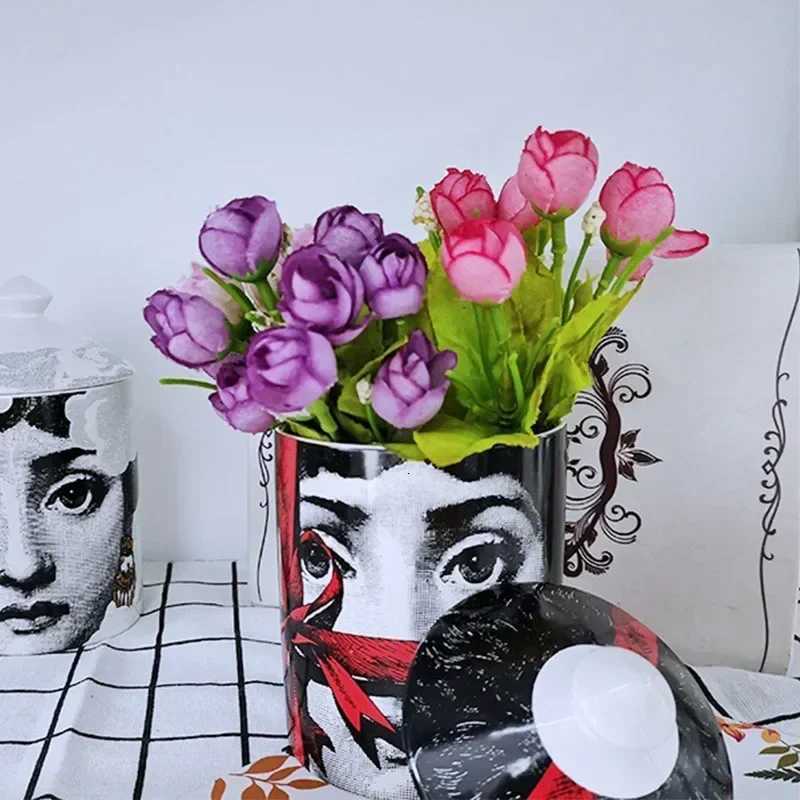 Creative Milan style Storage Tank with Lid Human Face Vintage Candle Holder Makeup Bpen Jar Ceramic Diy Desk Decoration Y251025