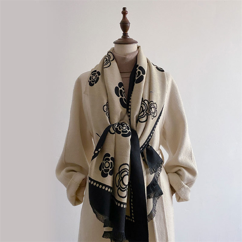 Camellia Cashmere for Women Scarf Winter High-end Versatile Thickened Warm Neck Air Conditioning Shawl Little Style
