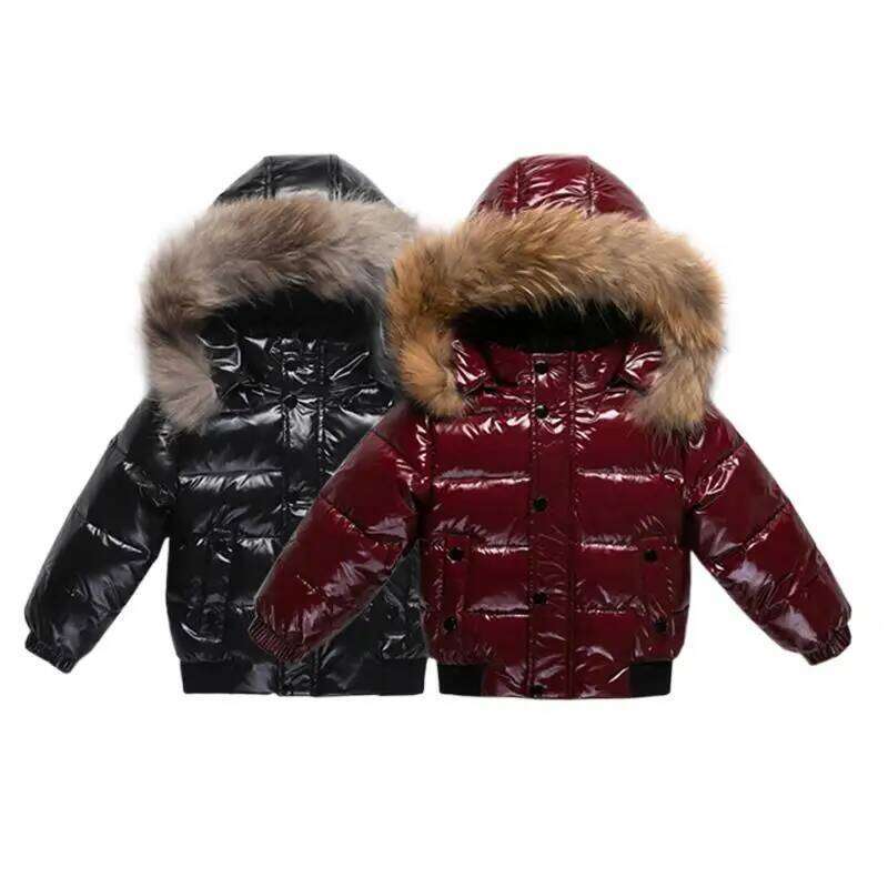 Winter Baby Girl Down Jacket Waterproof Shiny Real Fur Thicken Warm Outerwear Coat 1-8 Years Kid Boy Parka Outfit