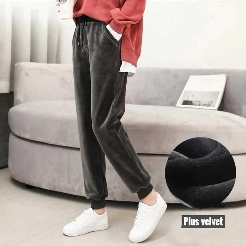 Fashion Plus Velvet Thick Warm Elastic High Waist Lace Up Harem Womens Pants Korean Loose AnkleLength Pants for WomenT251025