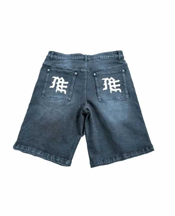 Streetwear American Denim Shorts Y2K Clothing Mens Womens Hip Hop Lettering Washing Baggy Shorts Casual Knee Length PantsXJ251025