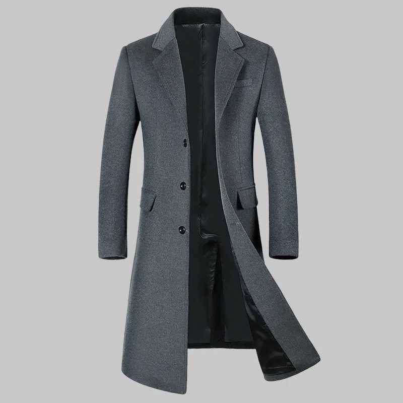 Mens Solid Color Simple Basic Casual Trendy Elegant Turndown Collar Singlebreasted Wool Coats Male New Fashion Jacket ClothesT251025