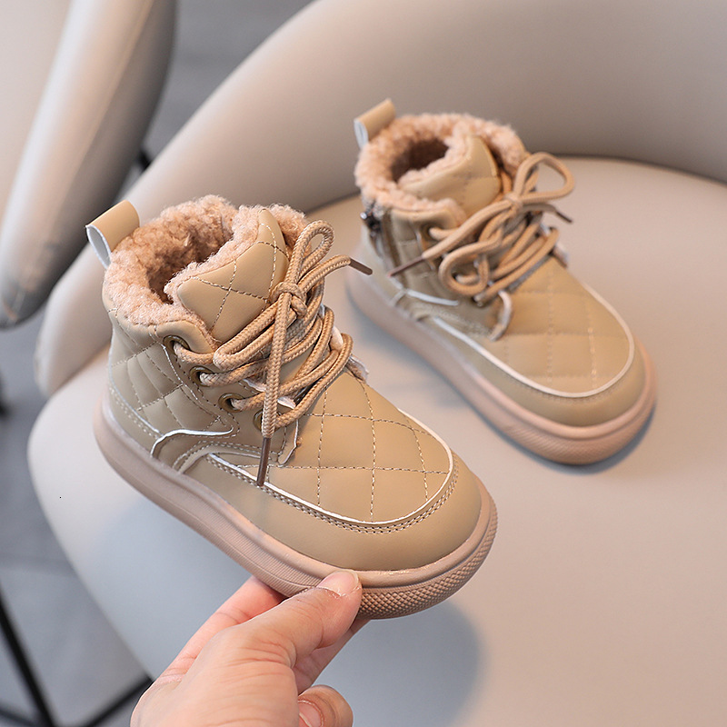 Children's Shoe Designer Autumn/Winter New Boys' Checkered Side Zipper Baby Single Boots Girls' Baby Cotton Boots Warm Shoes