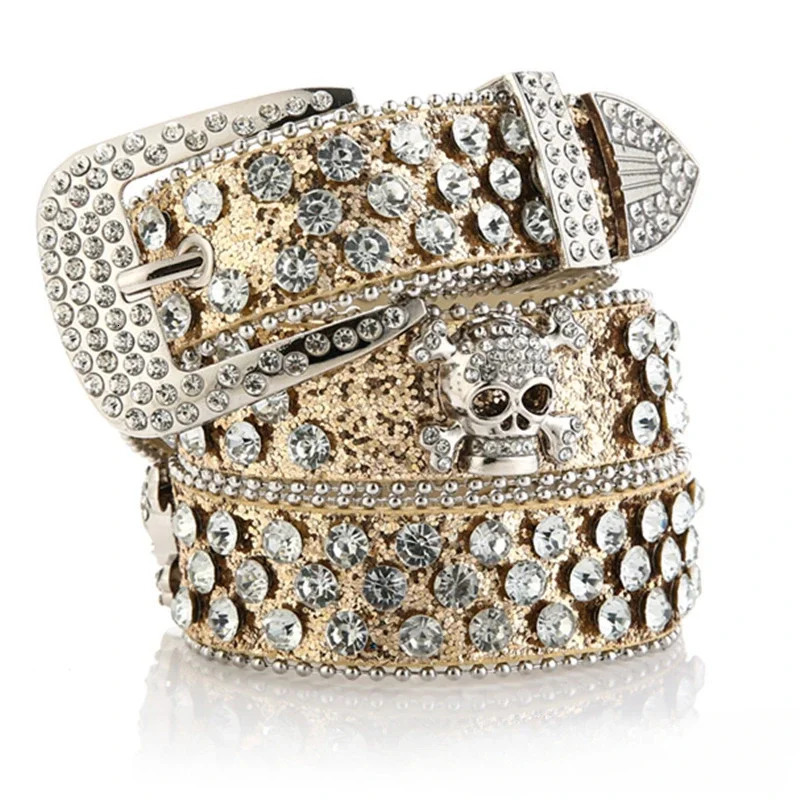 Womens Rhinestone Skull Diamond Belt European and Western Style Belt for Denim 251024