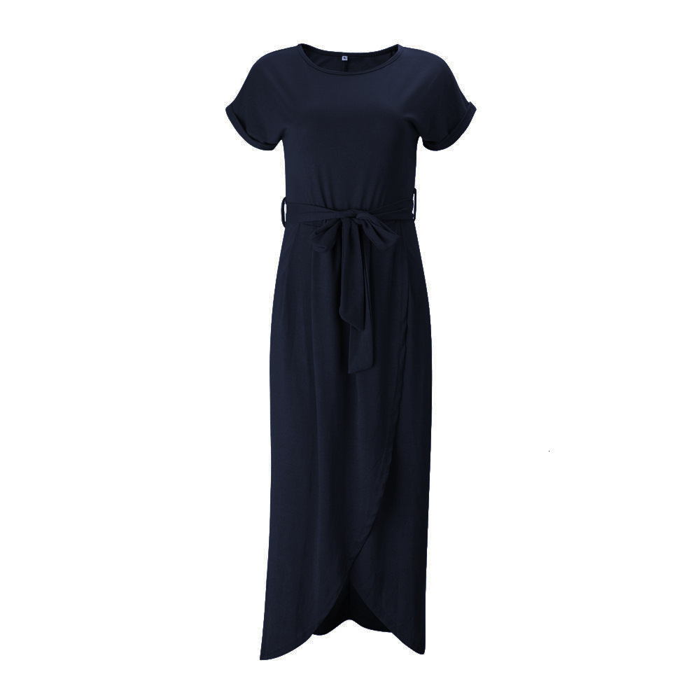 New Women's Solid Color Reversible Flat Short Sleeve Round Neck Irregular Dress