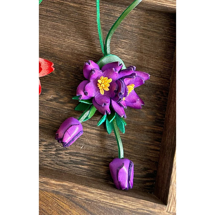 Oriental Cherry Genuine Leather Bag Charm Purple Flower Keychain Bag Pendant Decoration High Girl Gift Bags Accessories 251023
