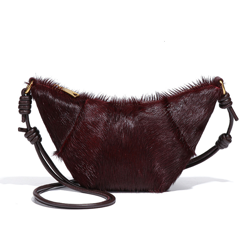 New High-End for Women French Niche Design Croissant Leopard Print Horsehair Genuine Leather Dumpling Bag