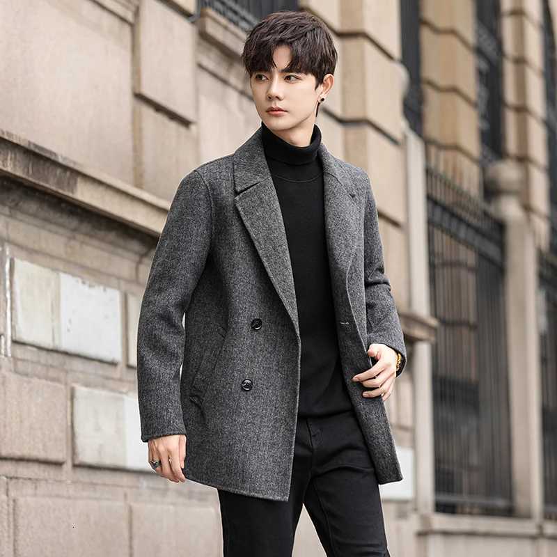 Mens Double Breasted Woolen Coats Business Casual Warm Wool Windbreaker Jackets Outwear Thick Solid Color Top Overcoat ClothingT251025