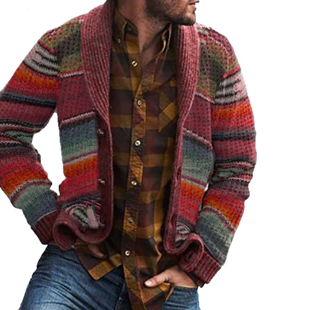 Mens Knitted Rainbow Sweater Mens Color Block Knitted Cardigan Rainbow Sweater Outerwear 230923