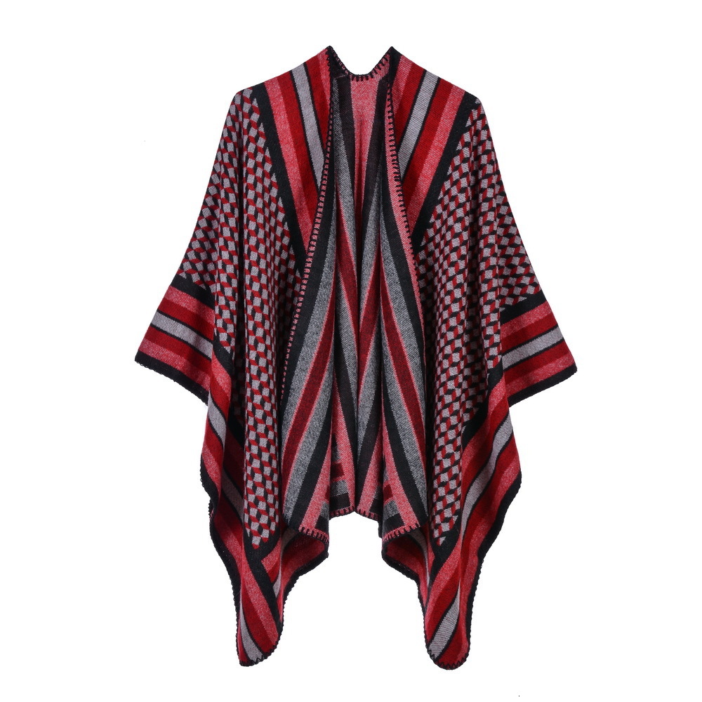 Imitation Cashmere Split Scarf Fashion Border Striped Oversized Womens Air Conditioning Shawl Cape