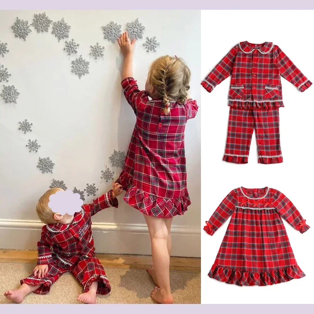 Ruffkids Family Matching Cotton Flannel Plaid Baby Girls Boys Pyjamas Robe Loungewear Sibling Velvet Kids Christmas Pajamas Sets 251023