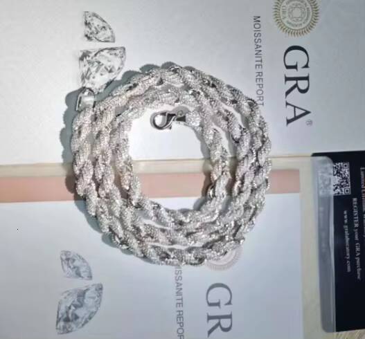 Hip Hop VVS D Color Moissanite Jewelry Women Necklace Men Cuban Link Iced Out Tennis Rope Chain S925 Silver Chain Necklace