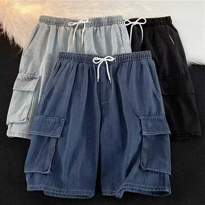 2025 New Multipocket Baggy Cargo Jorts For Men Solid Color Breathable Straight Denim Shorts Y2K Streetwear Distressed BermudasXJ251025