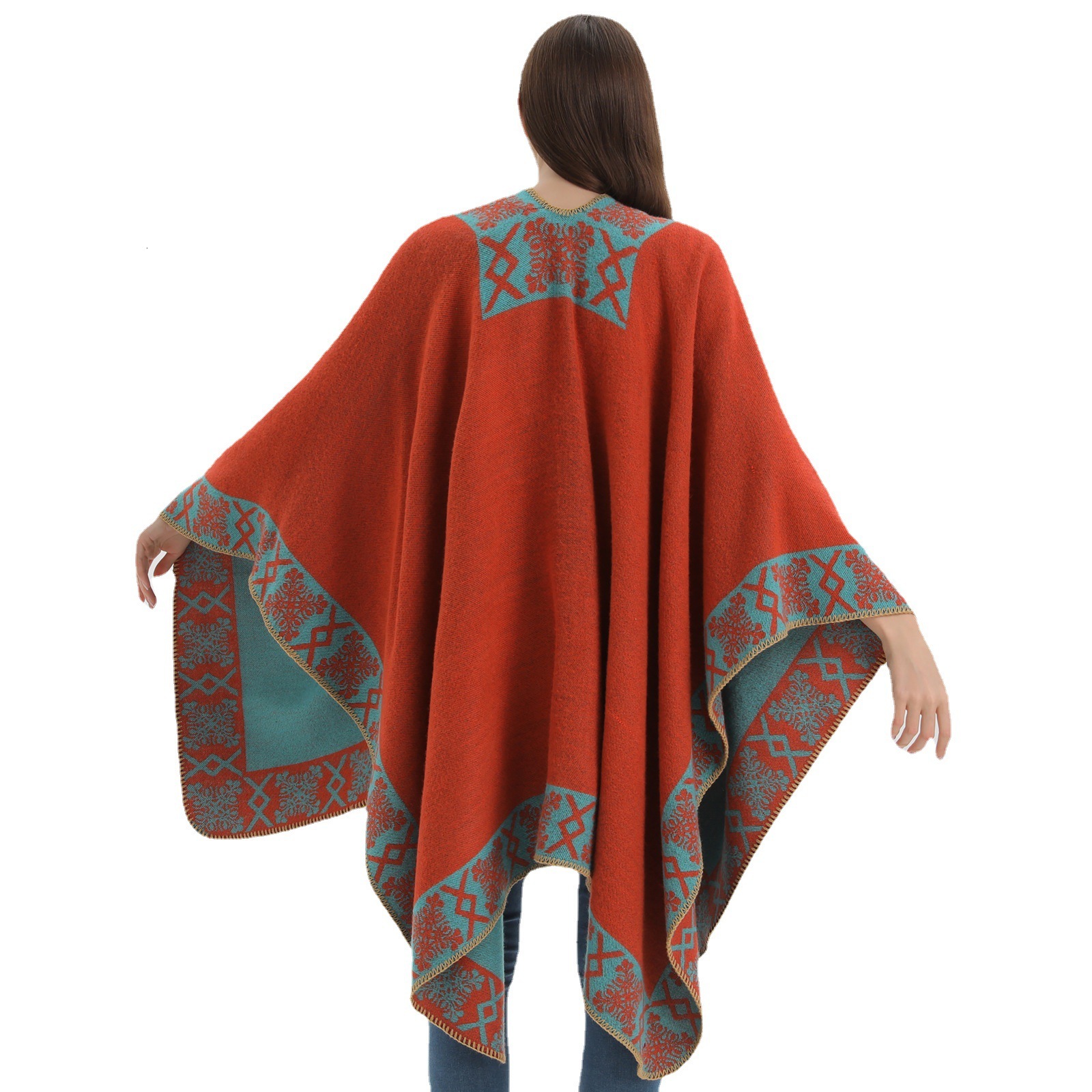 New Womens Split Shawl Autumn Winter Ethnic Style Imitation Cashmere Thickened Warm Cape Scarf Outerwear