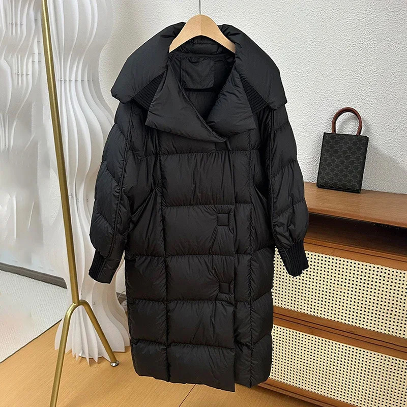 Schinteon Women White Duck Down Long Jacket Autumn Winter Warm Casual Over Size Loose Outwear Soft Comfortable Fashion Coat 251020