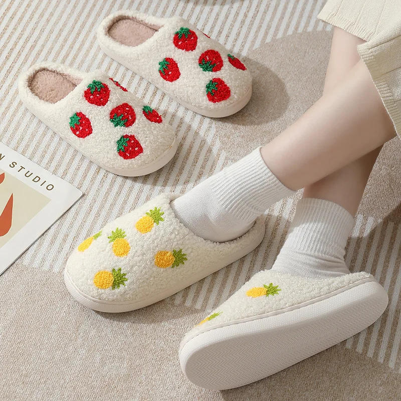 Slippers Women Cute Fruit Women Winter Indoor Warm Soft Sole Breathable Comfortable Nonslip Bedroom Casual Flats Cotton Shoes251020