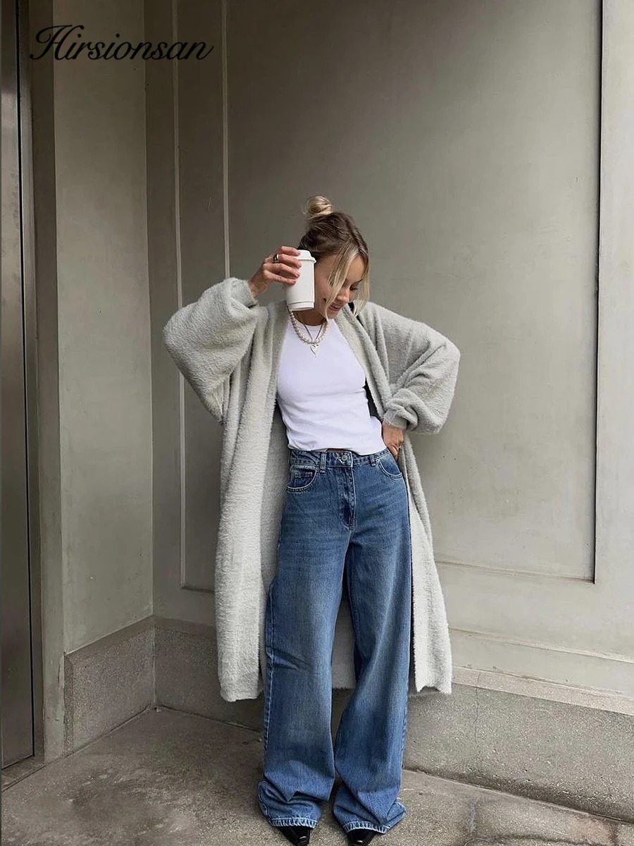 Hirsionsan Soft Knitted Set Women Autumn Winter Casual Long Sweater Cardigan with Belt Vest Midi Dresses Solid Tracksuit 251020