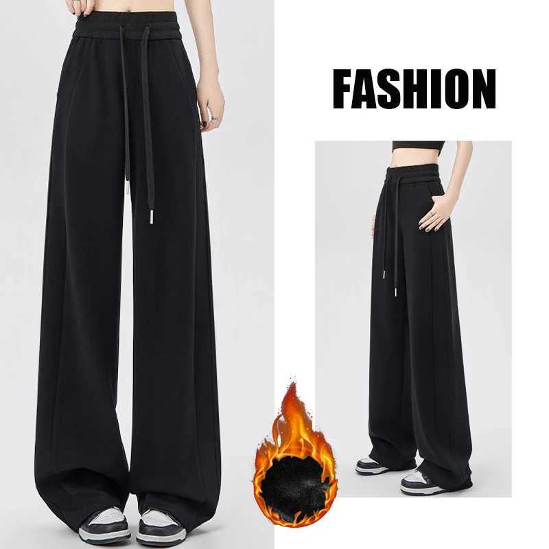 2024 Winter Girls Pants Snow Warm Solid Fleece Sweatpants Lady Korean Style Thicken Thermal High Waisted Straight Leg TrousersT251025