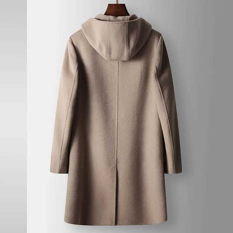 2024 Winter New Mens Hoodie Medium Long Woolen Coat Rabbit Plush Thick Warm Casual Coat High end Fabric 100 Pure WoolT251025