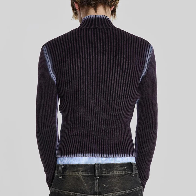 IEFB Streetwear Men Knitted Vest Pullovers Mens Turtleneck Sleeveless Sweater Zipper Tiedye Clothing Summer Spring C3482 251016