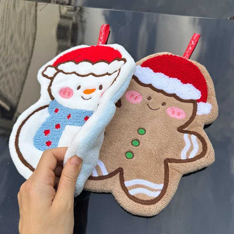 Christmas Hand Towel Cartoon Gingerbread Man Snowman Coral Fleece Towel Christmas Home Kitchen Bathroom Decoration Xmas Gifts C251024