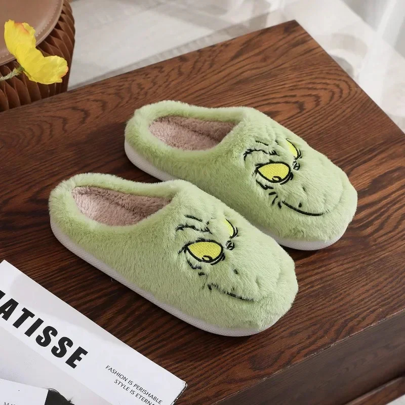 Christmas Plush Slippers Women Winter Warm Cute Home Green Haired Monster Slippers Funny Non Slip Cotten Shoes Year Gift251020