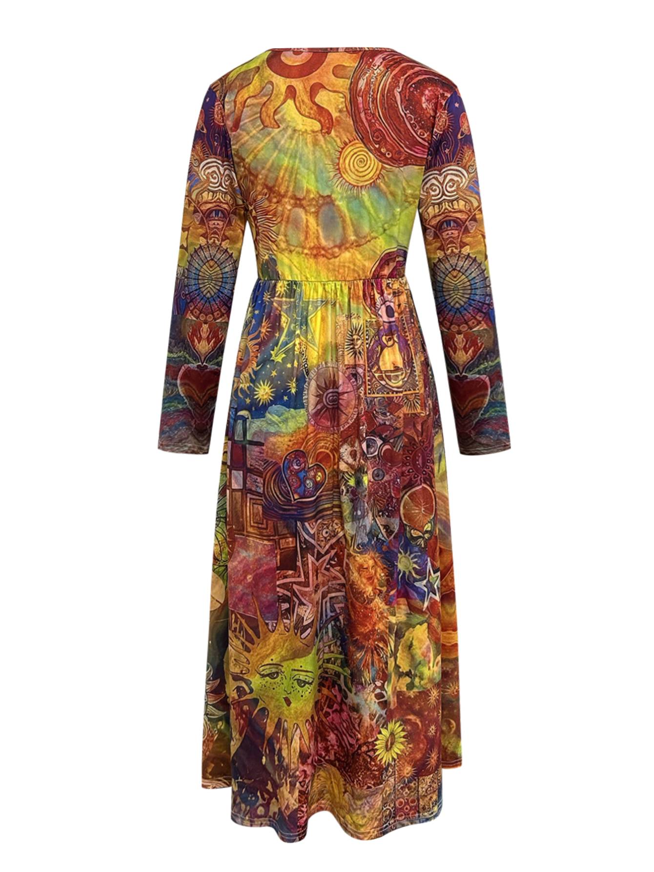 Autumn Winter Women's Digital Printed Indian Vacation Country Style Lady Dress, Milk Silk Casual Maxi Dress, S-XXL Floral--CF51231