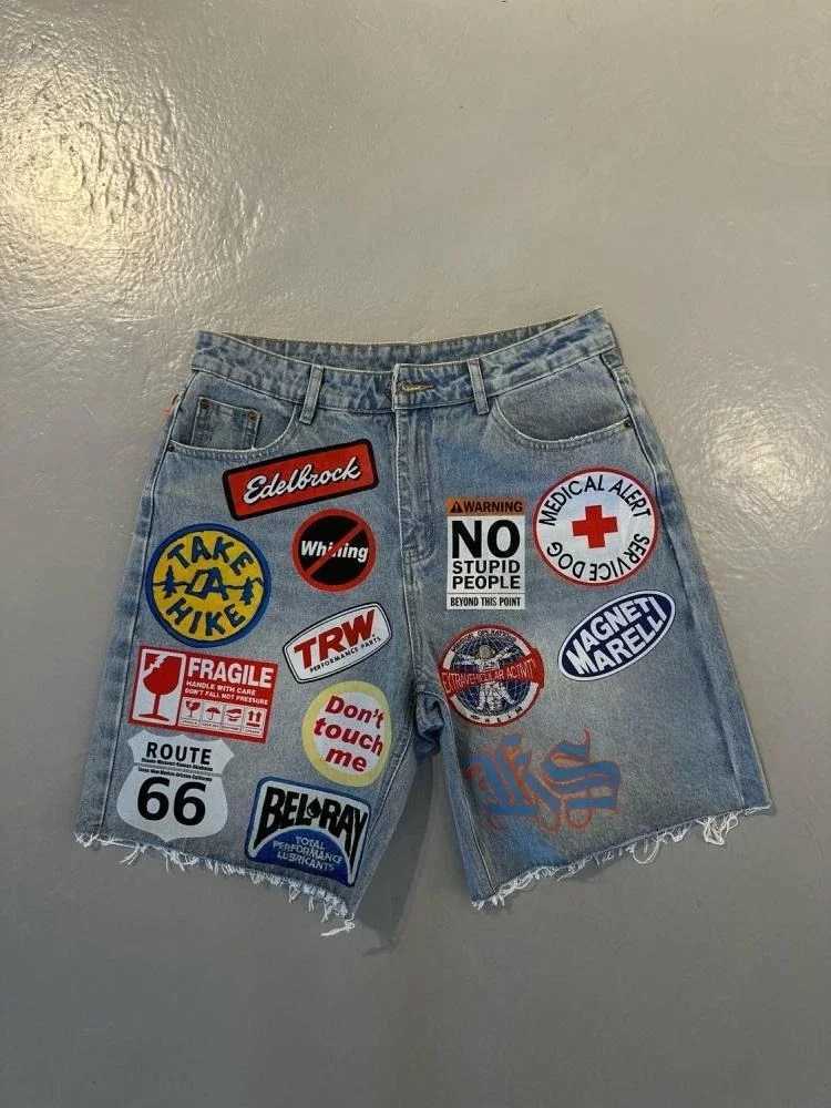 American Retro Denim Shorts Y2K Jeans Harajuku Hip Hop Cartoon Embroidery Retro Baggy Shorts Low Waist Sports Basketball ShortsXJ251025