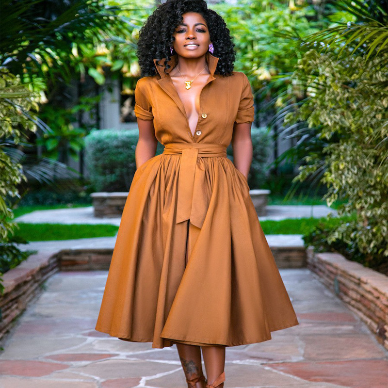 African fashion designer with belt, multi-color cardigan, women's new mid sleeved slim fit dress
