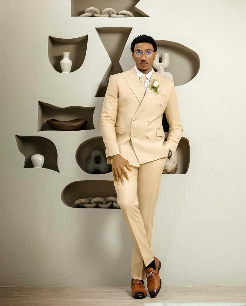 2-piece beige lapel men's suit summer fashion double breasted formal dress smart casual wedding jacket+pants