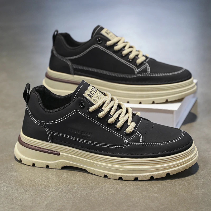 HKDQ Fashion Beige Sneakers Men Comfortable NonSlip Work Shoes for Men Outdoor Leather Casual Shoes Versatile Mens Shoes 251023