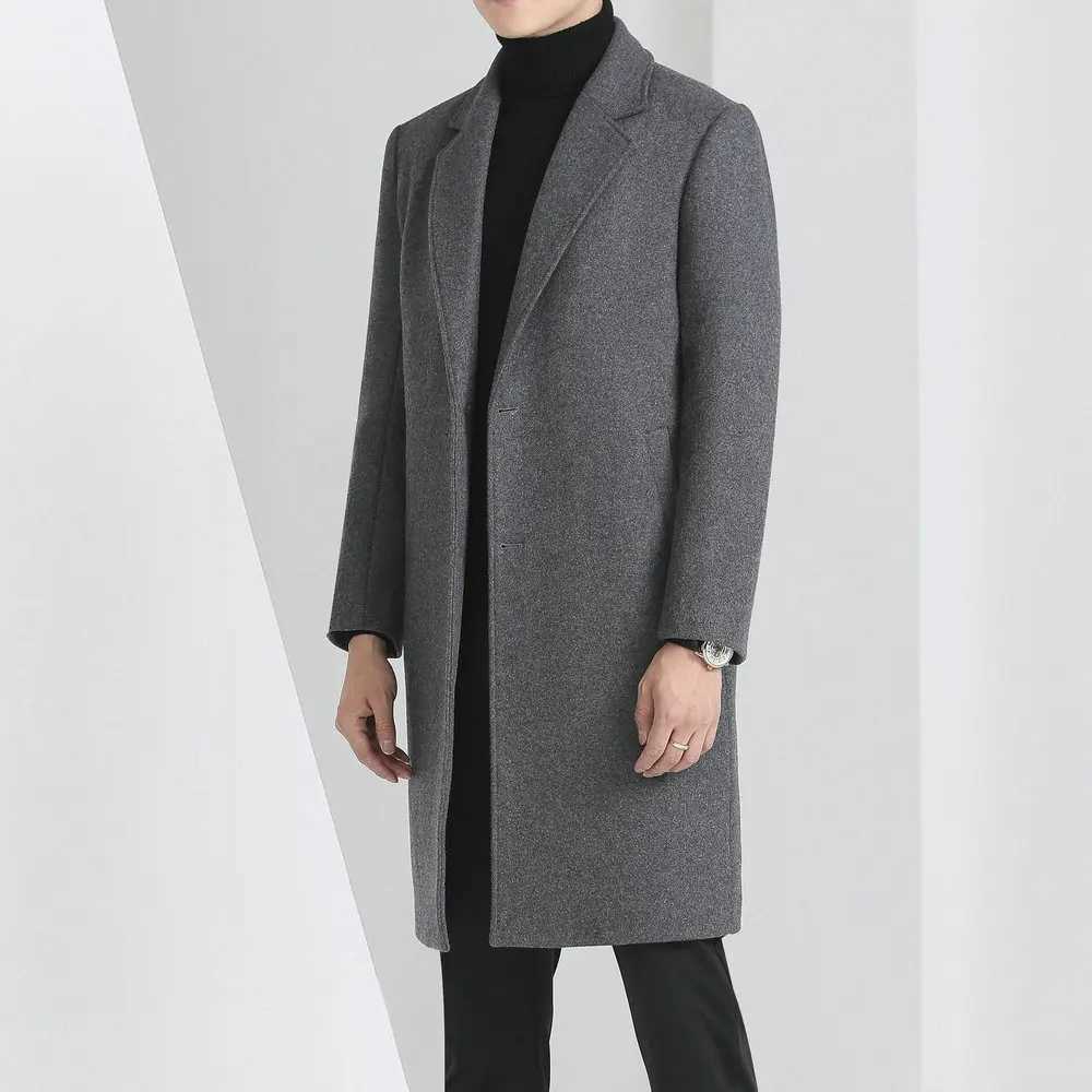 Winter Autumn Mens Timeless Woolen Overcoat Grey Navy Black Burgundy Notched Collar Design Cashmere Coat Plus Size MenswearT251025
