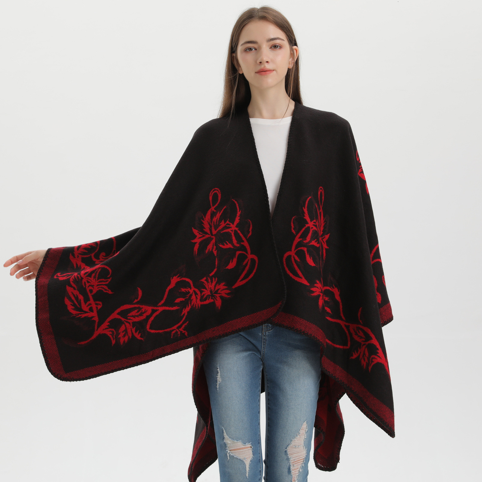 Womens Shawl New Autumn Winter Imitation Cashmere Jacquard Split Warm Thickened Shawl Cape Hot Sale