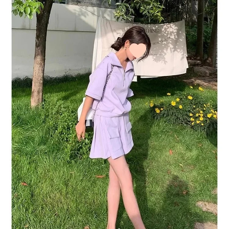 Fashionable Sportswear Set Loose Fit Short Sleeve Cotton Blend Fabric Korean Style Summer Outfit Two Piece Suit for Women 251020