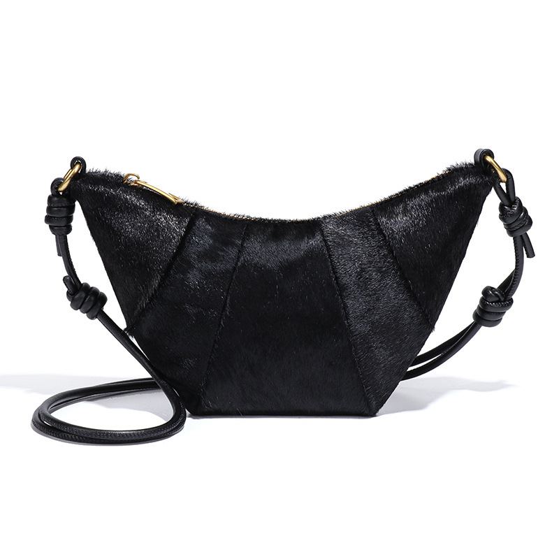 New High-End for Women French Niche Design Croissant Leopard Print Horsehair Genuine Leather Dumpling Bag